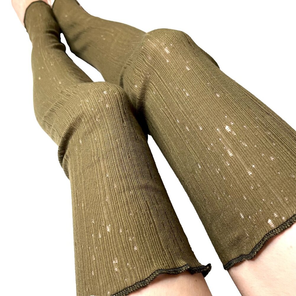 Mummy Leg Warmers Army Green Cotton Thigh Highs Knee Socks Ripped Holes Pants OS